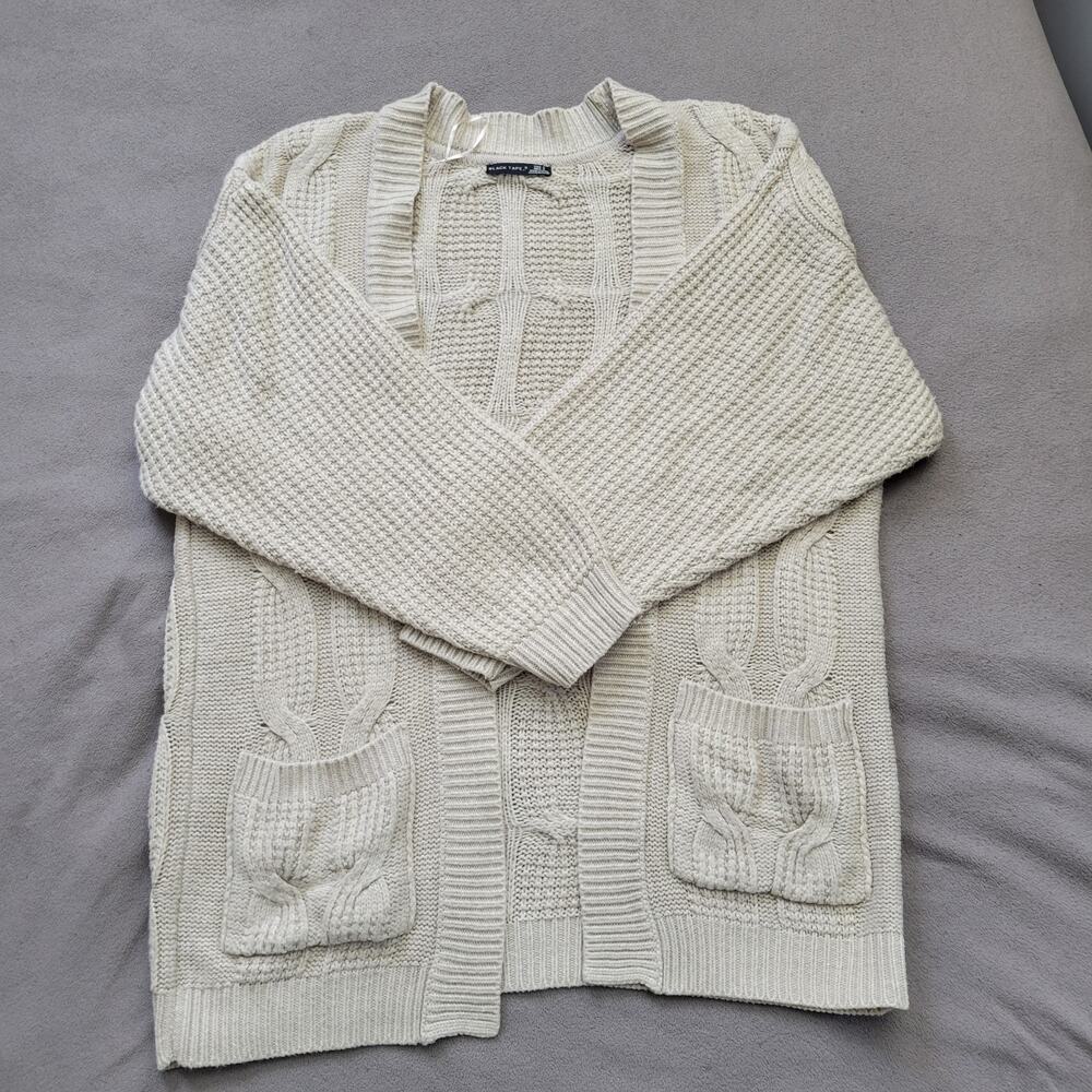 Sweater Cable Knit Womens Large Oversize Beige Cardigan Chunky Grandma
